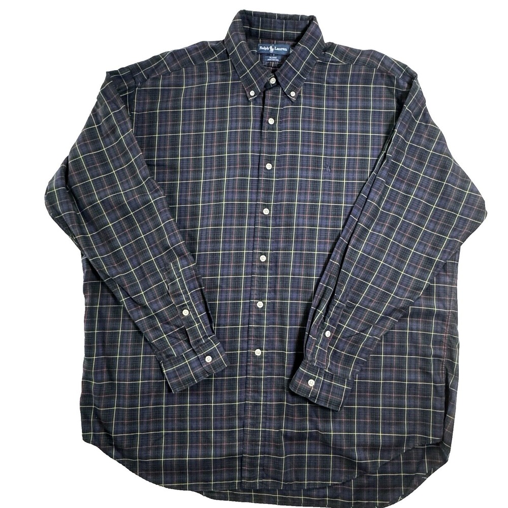 Polo Ralph Lauren Blake Button Down Shirt Mens XL Navy Blue Plaid Preppy Classic - Picture 4 of 6